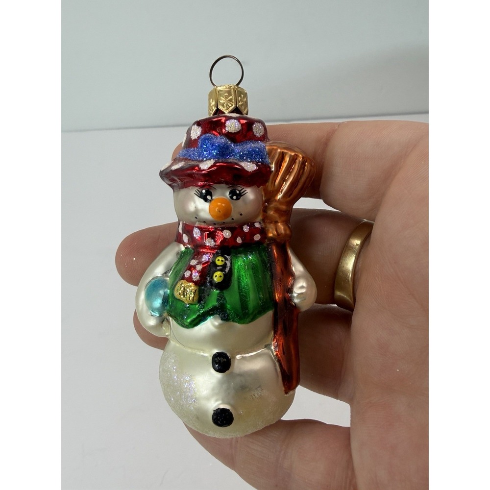 Christopher Radko Glass Dressed to Chill Snowman w/Broom Christmas Ornament Gem